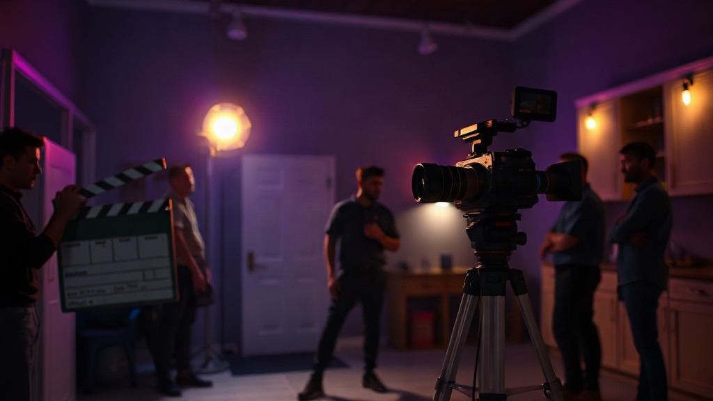 Film set with clapperboard and warm cinematic lighting