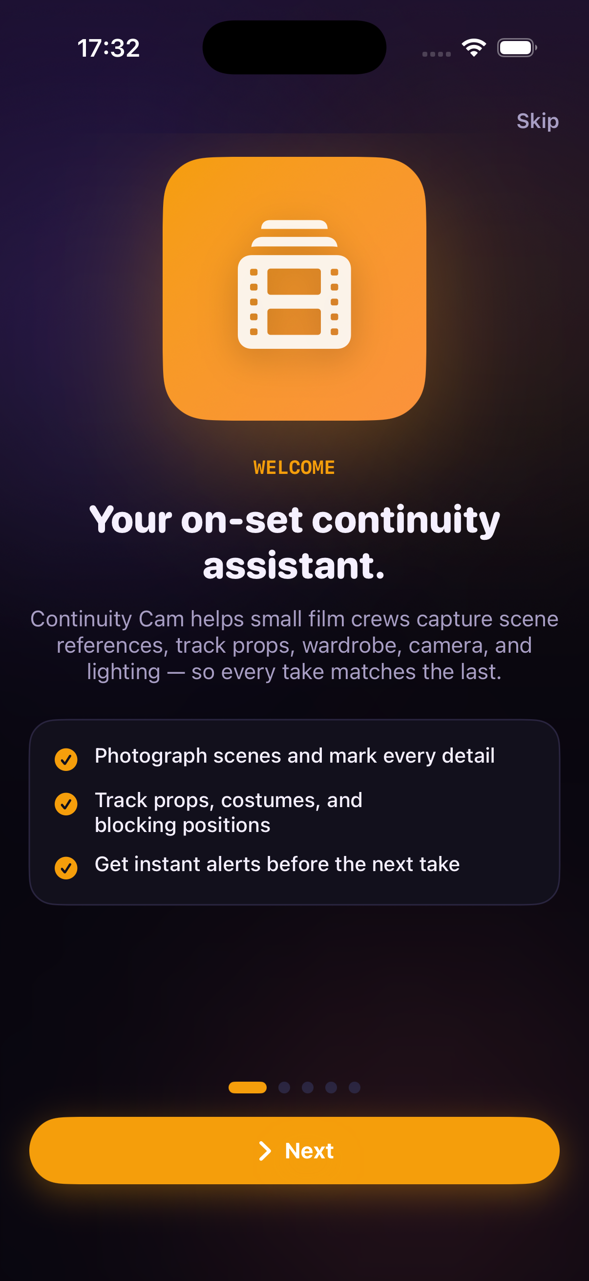 Continuity Cam set home with active scene card